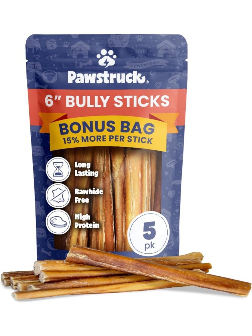 6" Long-Lasting Bully Sticks for Dogs - Rawhide-Free, Dental Chews, 100% Beef